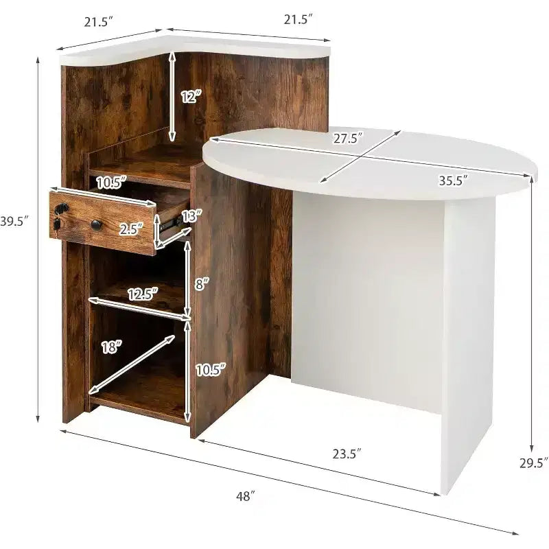 Costway Comptoir de Réception Bureau de Caisse avec Étagère Ouverte et Tiroir Verrouillable Blanc/Marron/Noir