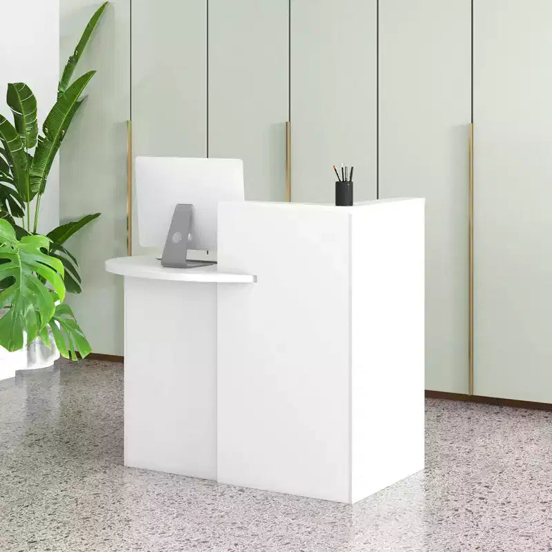 Costway Comptoir de Réception Bureau de Caisse avec Étagère Ouverte et Tiroir Verrouillable Blanc/Marron/Noir