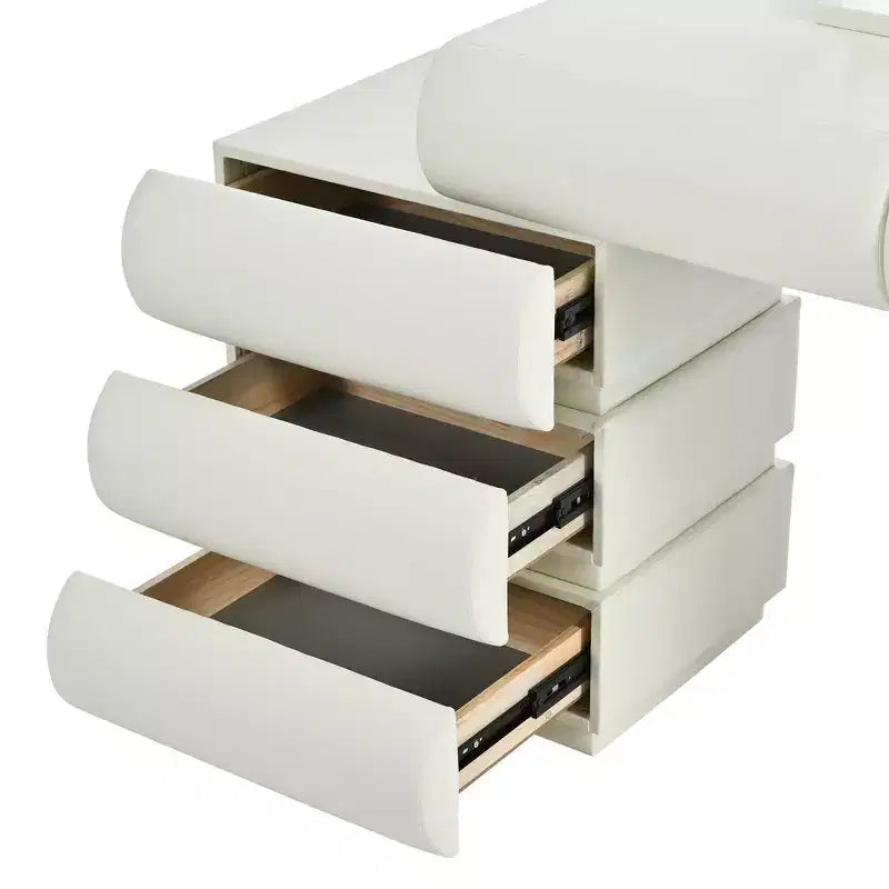 Coiffeuse de Luxe Whisen avec Miroir, Meuble Coiffeuse avec Armoire Latérale Mobile, 6 Tiroirs de Rangement et Tabouret