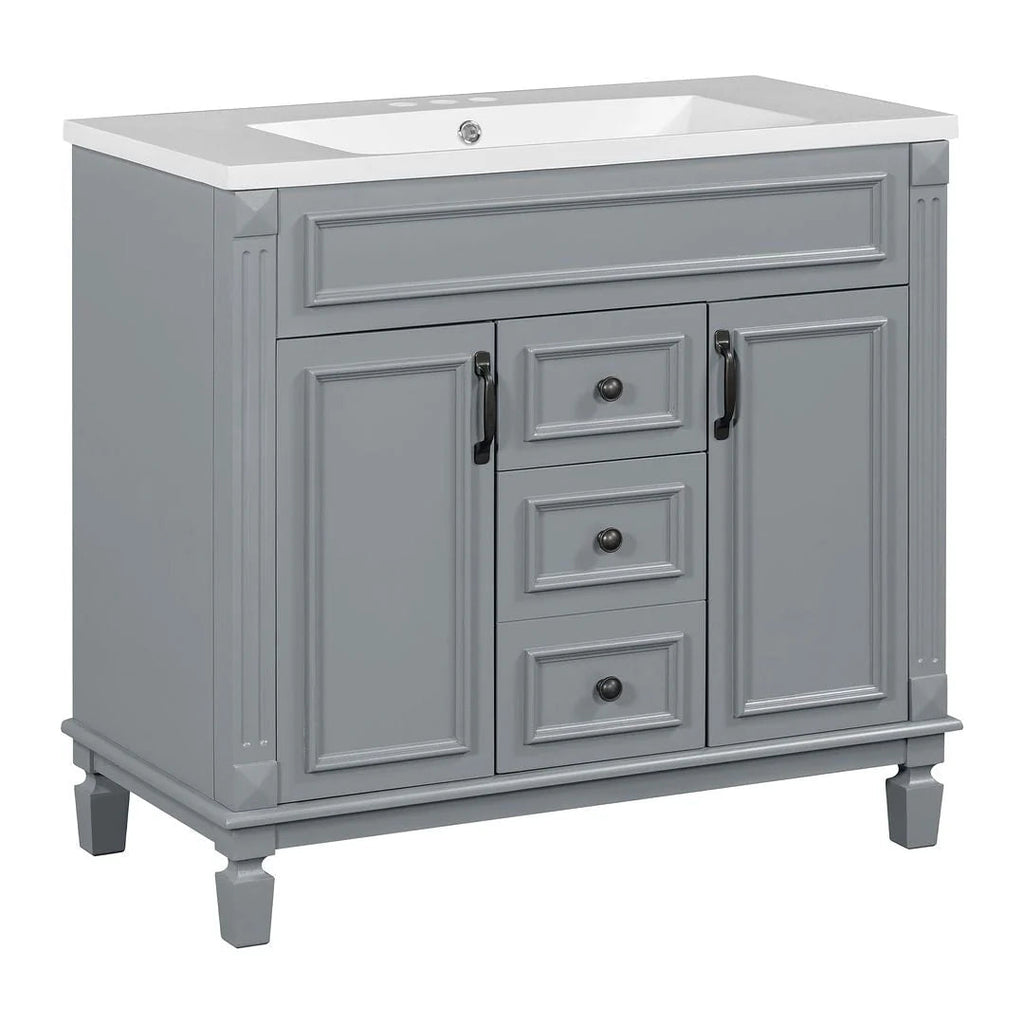 Meuble-lavabo moderne de 36 po avec vasque et armoire à miroir, 2 portes et 2 tiroirs