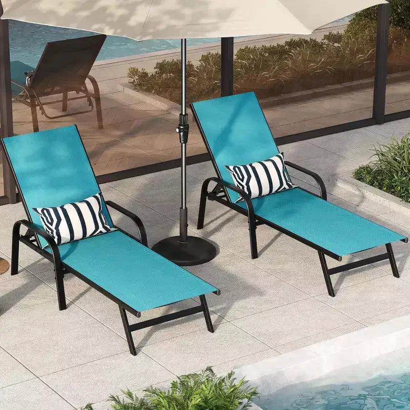 Lot de 2 Chaises Longues de Jardin, Chaises Inclinables Réglables sur 5 Positions avec Tissu Textilène, Transats de Piscine pour Jardin et Balcon