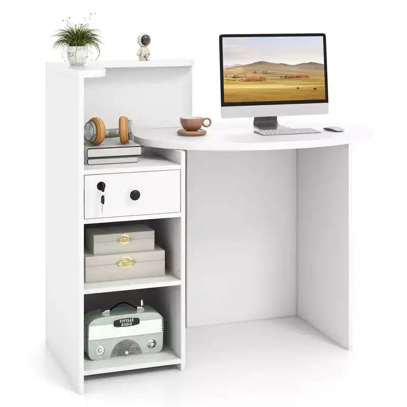 Costway Comptoir de Réception Bureau de Caisse avec Étagère Ouverte et Tiroir Verrouillable Blanc/Marron/Noir