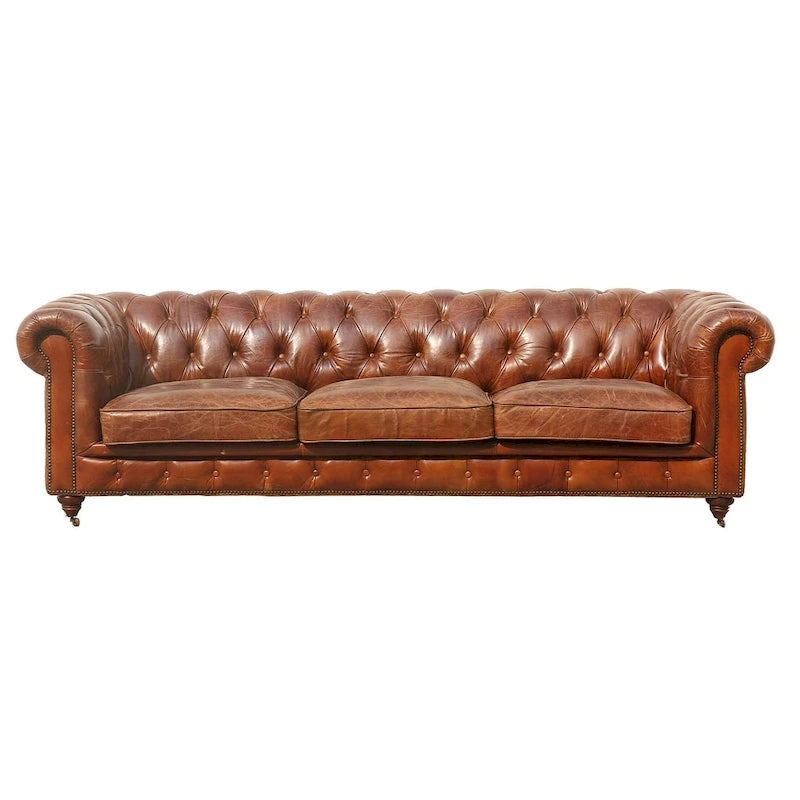 Canapé chesterfield capitonné Pasargad Home Paris Club, marron - 28,7 H x 97,2 L x 39 P