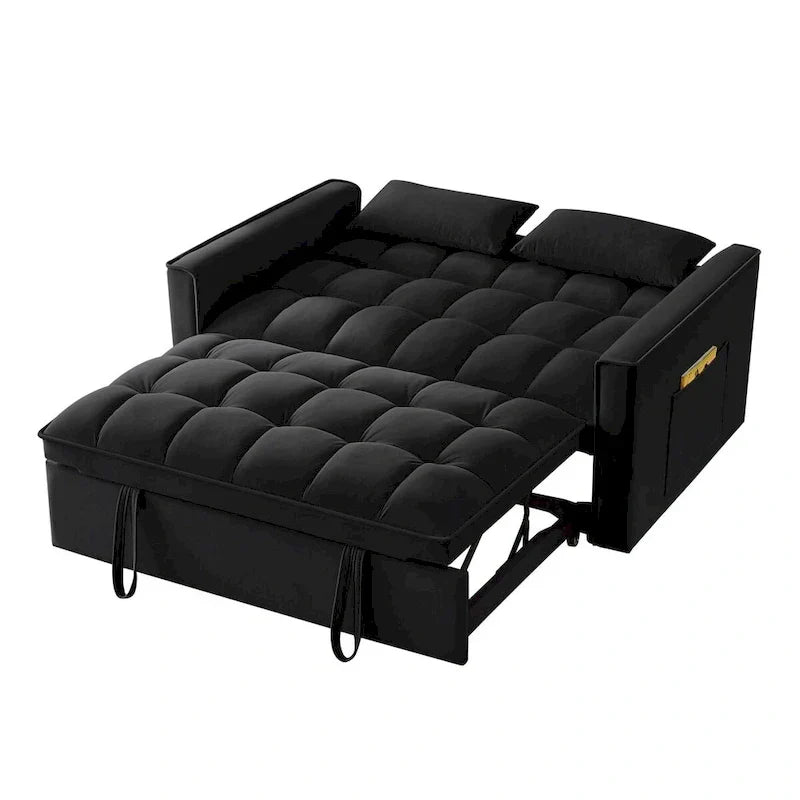 Canapé-lit convertible 4-en-1 - Banquette en velours - Canapé-lit modulable avec dossier inclinable et 2 poches latérales