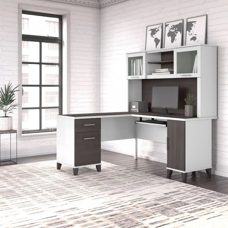 Bureau d'angle en L 60" Bush Furniture Somerset avec huche de rangement
