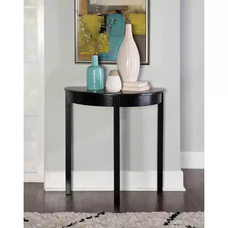 Table console cerisier noir et demi-lune noire, simple