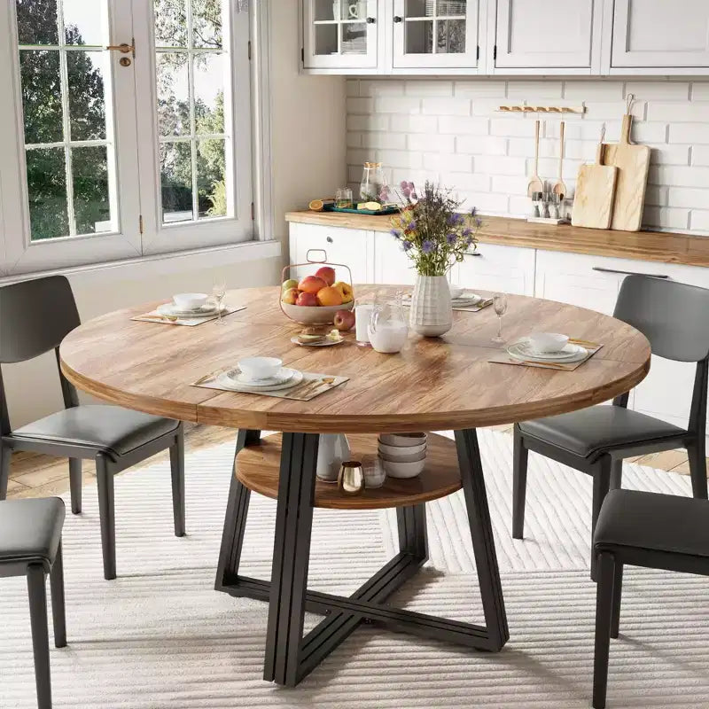 Table de salle à manger ronde de 47 po pour 4 personnes, table ronde à pied central pour cuisine et salle à manger, meuble de cuisine et de salle à manger en bois peu encombrant