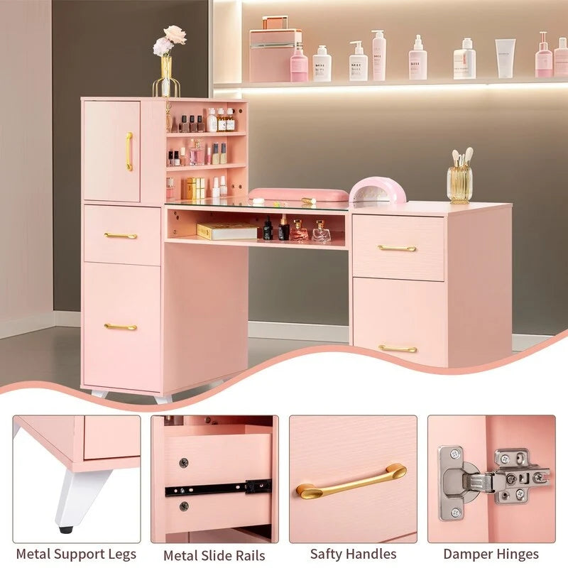 Bureau informatique de 140 cm avec étagères, tiroirs et armoire