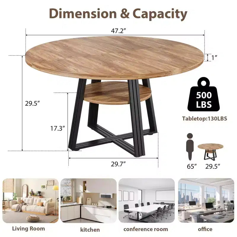 Table de salle à manger ronde de 47 po pour 4 personnes, table ronde à pied central pour cuisine et salle à manger, meuble de cuisine et de salle à manger en bois peu encombrant
