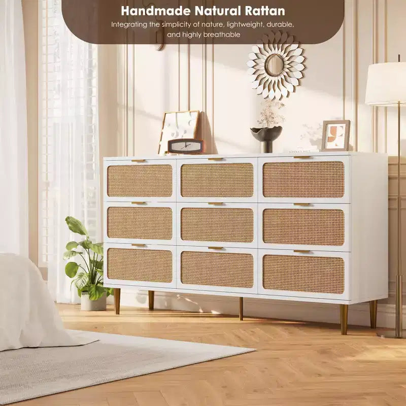 Commode en rotin pour la chambre, meubles à tiroirs grande capacité pour le rangement, adaptés au salon, à l'entrée et à la chambre d'enfant.