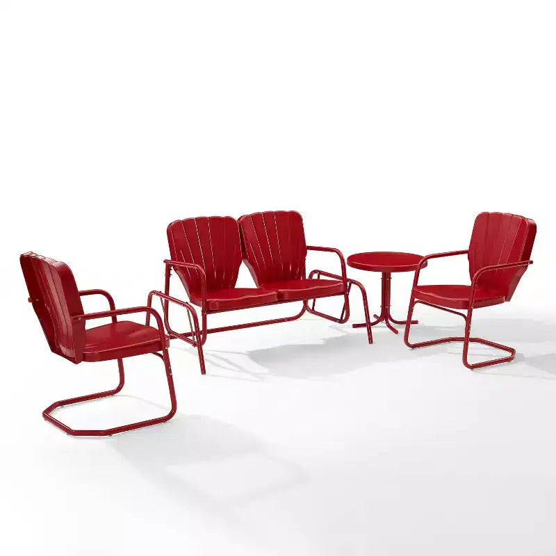 Ensemble de conversation d'extérieur Ridgeland 4 pièces en métal - Rouge - Crosley