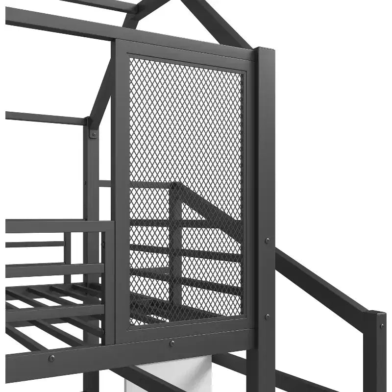 Lit mezzanine cabane avec toboggan et escalier de rangement - Cadre métallique pour enfants et adolescents