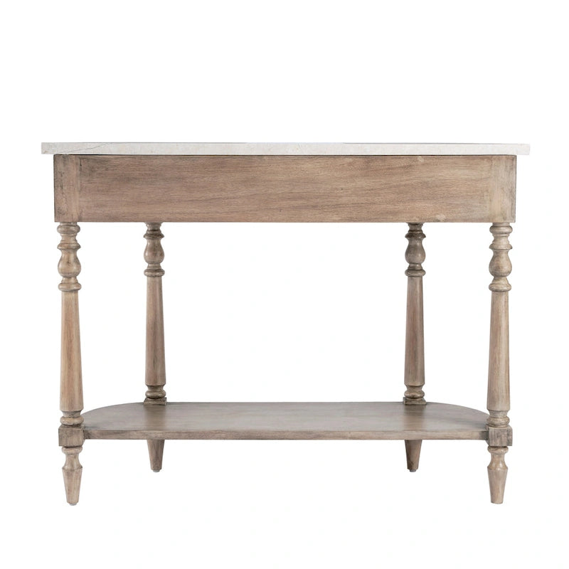 Table console avec plateau en marbre – Brun clair / Gris / Noir délavé, demi-lune, montage par une personne