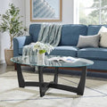 Table basse ovale en verre de 48 pouces avec base en bois massif