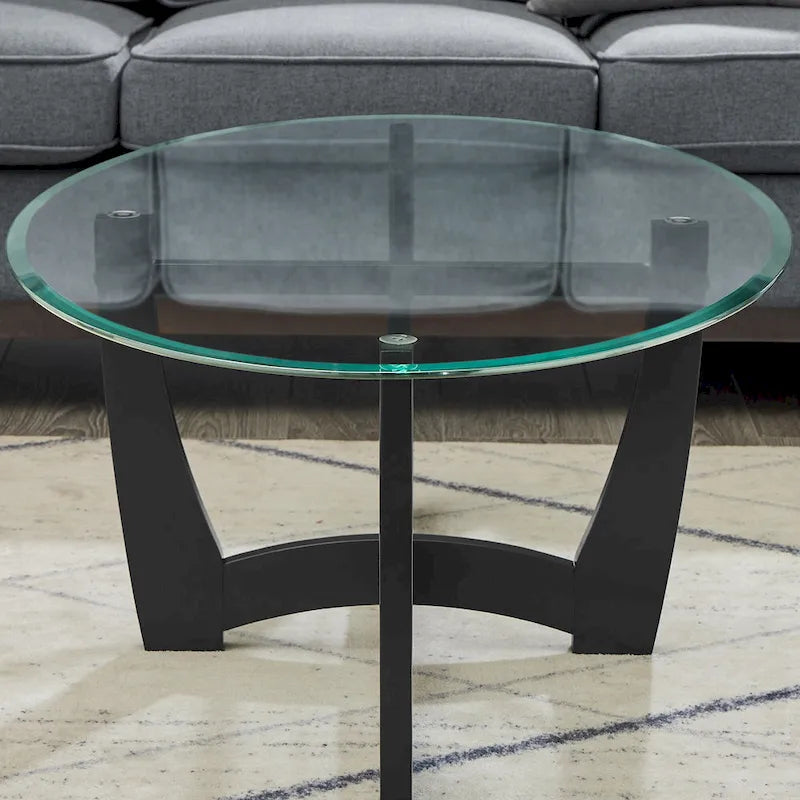 Table basse ovale en verre de 48 pouces avec base en bois massif