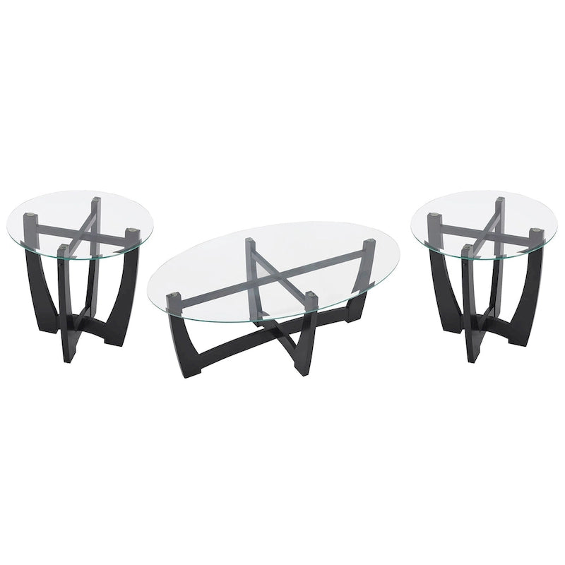 Table basse ovale en verre de 48 pouces avec base en bois massif