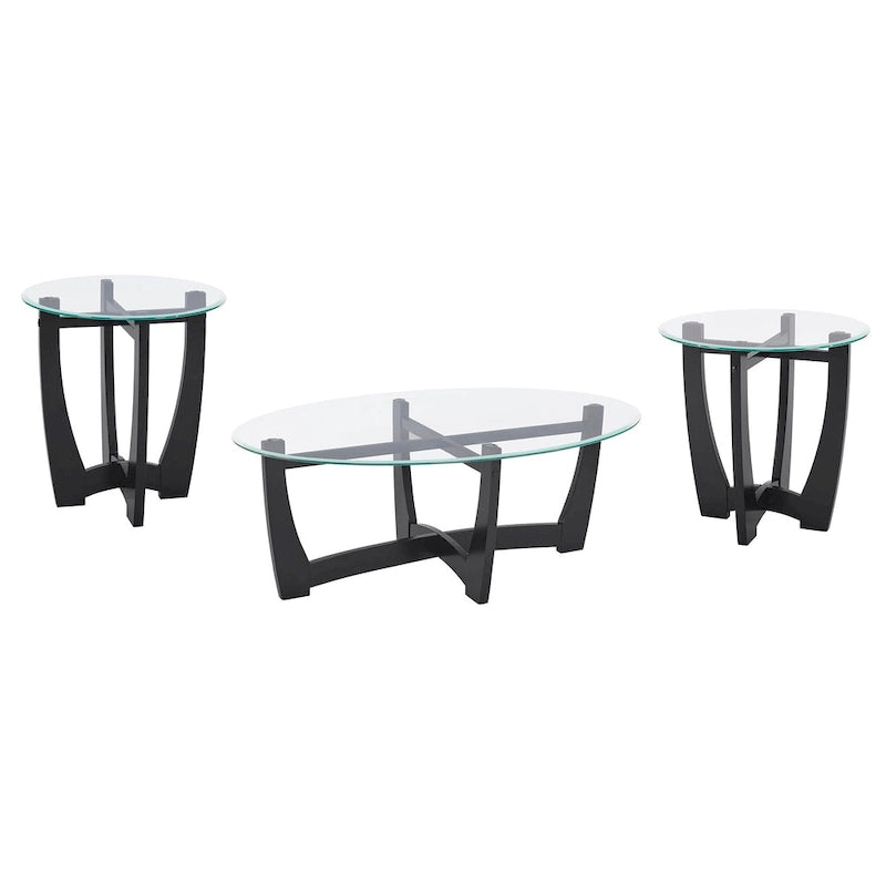 Table basse ovale en verre de 48 pouces avec base en bois massif