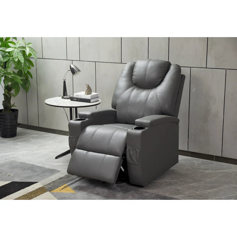 Fauteuil inclinable en similicuir avec porte-gobelets et télécommande