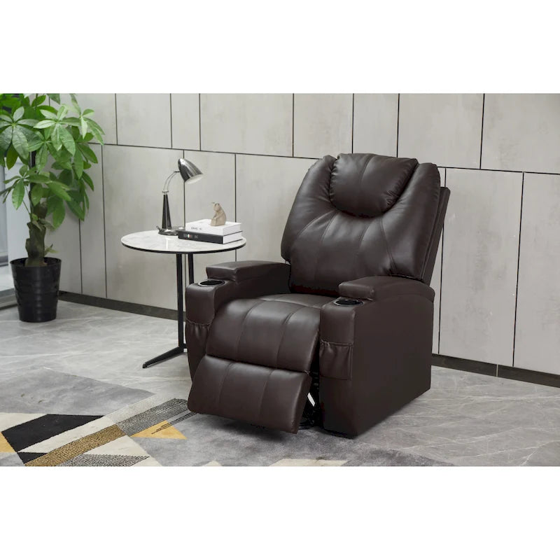 Fauteuil inclinable en similicuir avec porte-gobelets et télécommande