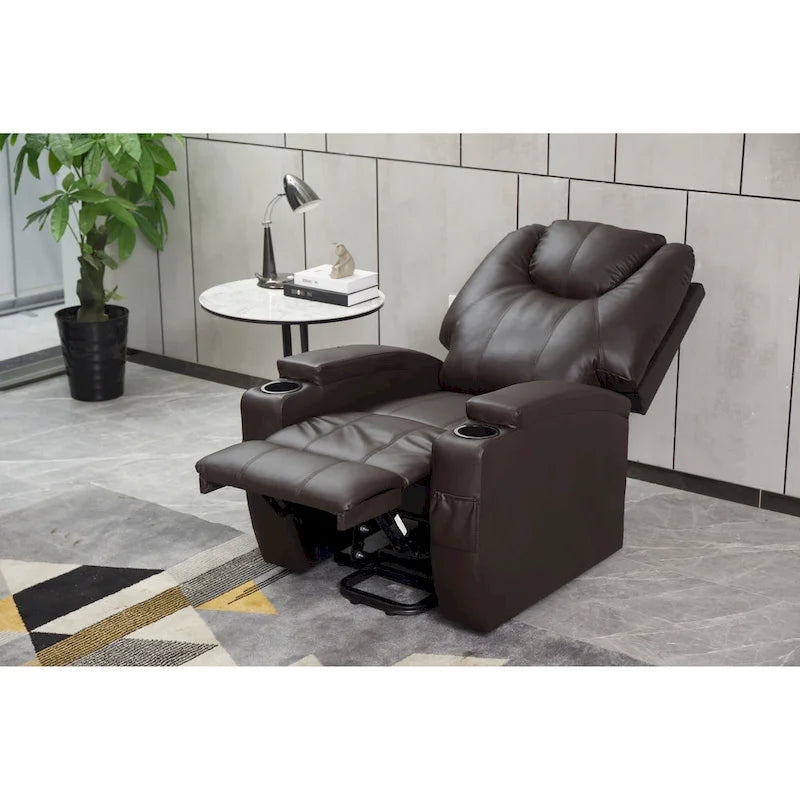 Fauteuil inclinable en similicuir avec porte-gobelets et télécommande