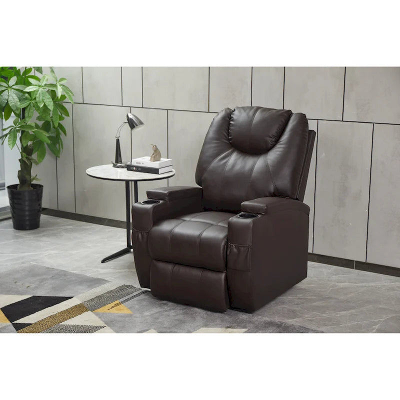 Fauteuil inclinable en similicuir avec porte-gobelets et télécommande