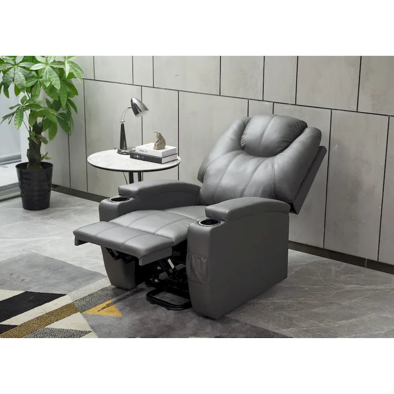 Fauteuil inclinable en similicuir avec porte-gobelets et télécommande