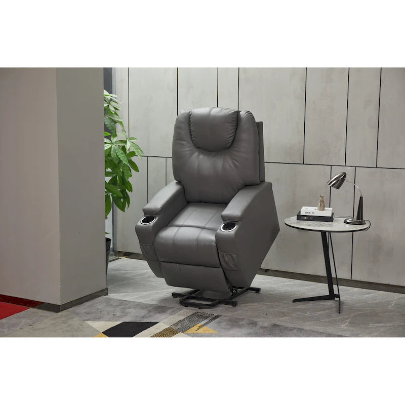 Fauteuil inclinable en similicuir avec porte-gobelets et télécommande