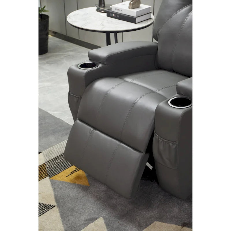 Fauteuil inclinable en similicuir avec porte-gobelets et télécommande