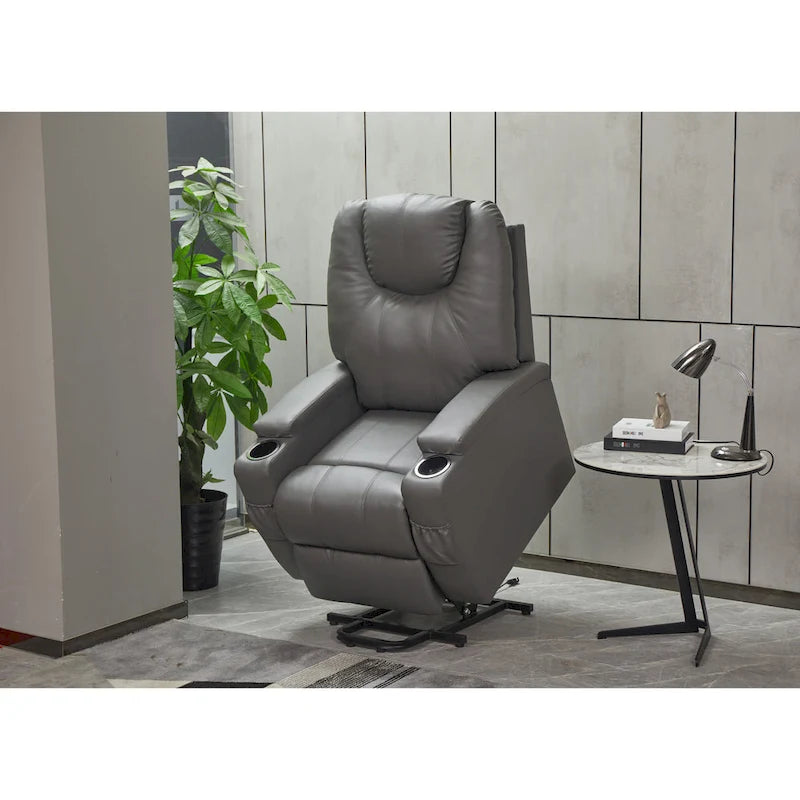 Fauteuil inclinable en similicuir avec porte-gobelets et télécommande