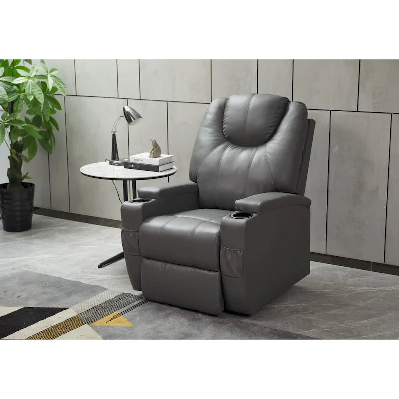 Fauteuil inclinable en similicuir avec porte-gobelets et télécommande