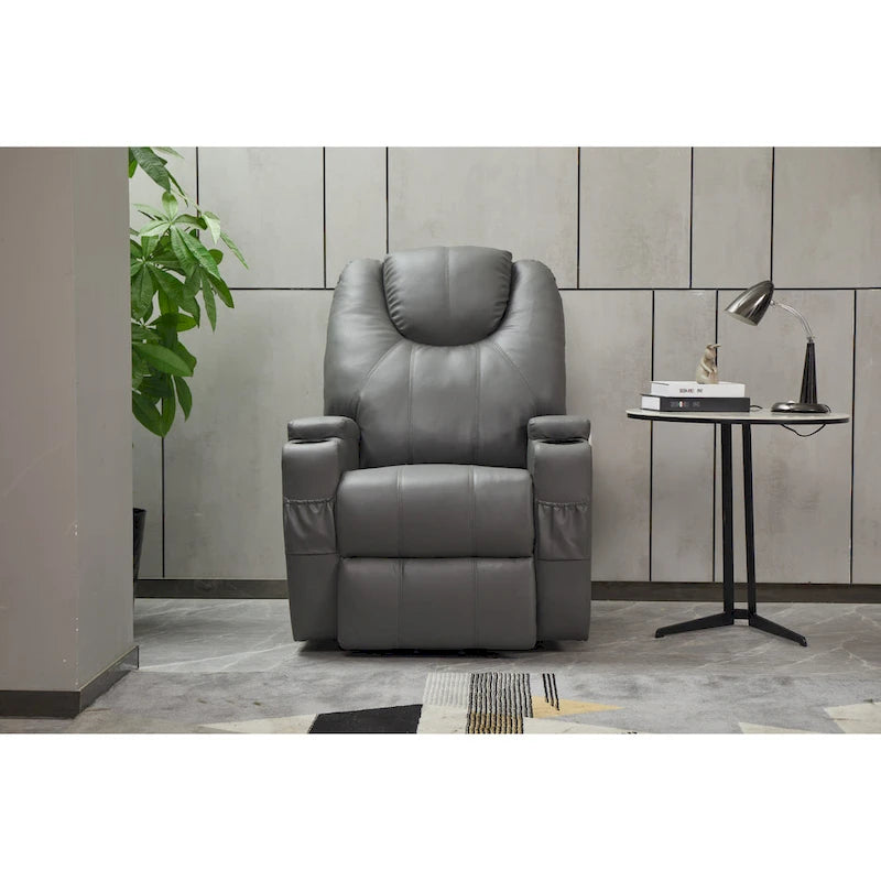Fauteuil inclinable en similicuir avec porte-gobelets et télécommande
