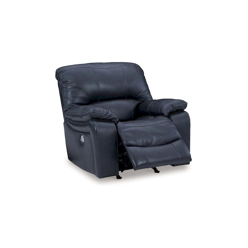 Fauteuil inclinable motorisé, cuir souple bleu océan, port USB