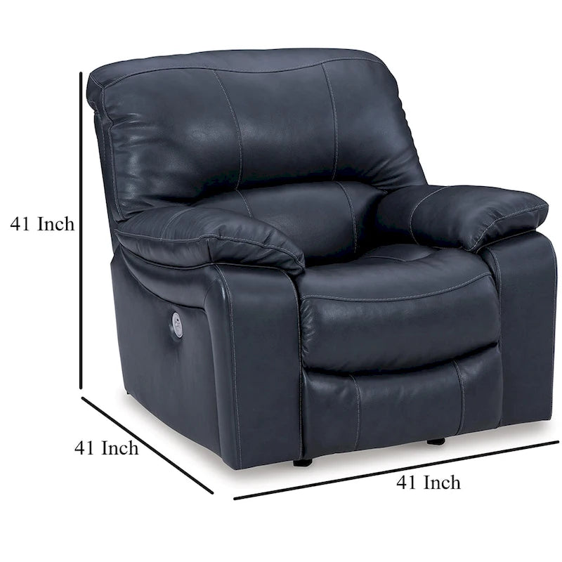 Fauteuil inclinable motorisé, cuir souple bleu océan, port USB