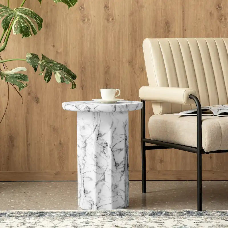 Table d'appoint moderne en faux marbre de 20,75 po de hauteur