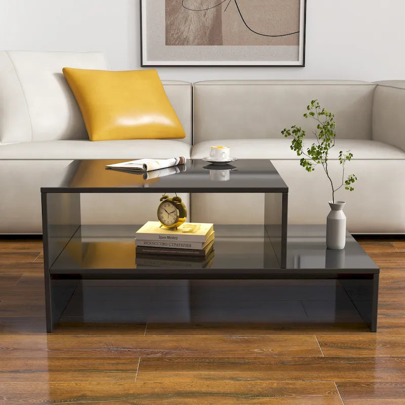 Table basse moderne et minimaliste avec rangement ouvert pour salon, noir