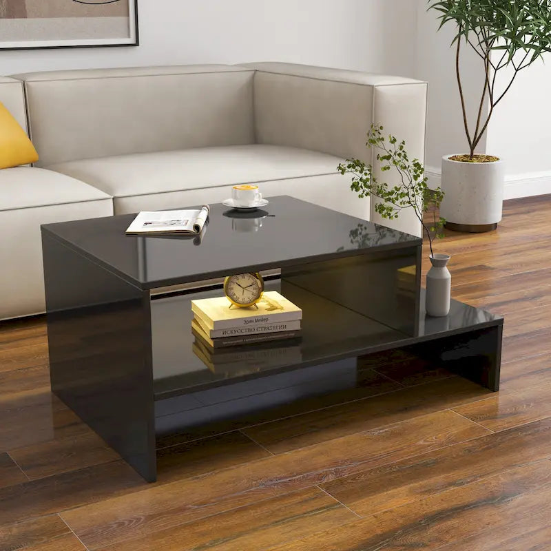 Table basse moderne et minimaliste avec rangement ouvert pour salon, noir
