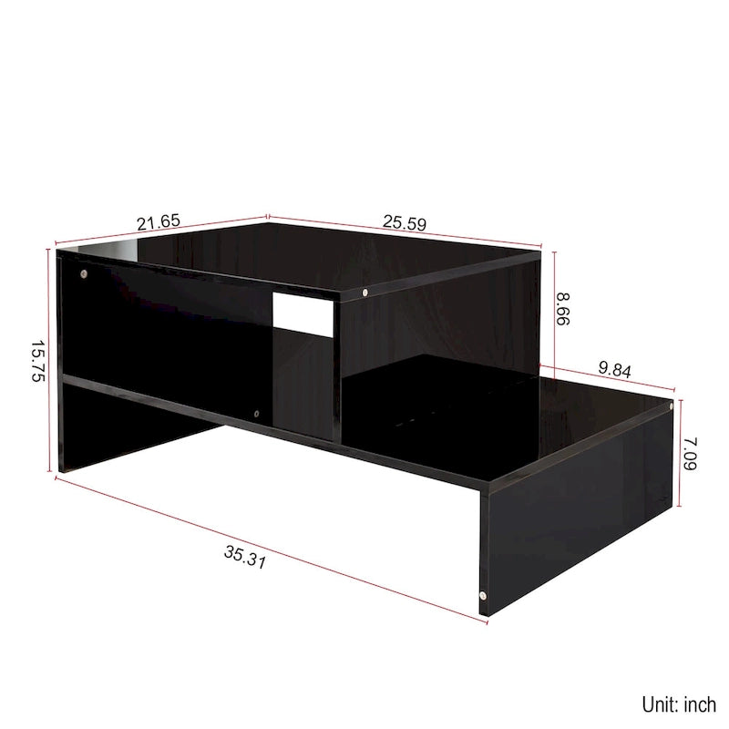Table basse moderne et minimaliste avec rangement ouvert pour salon, noir