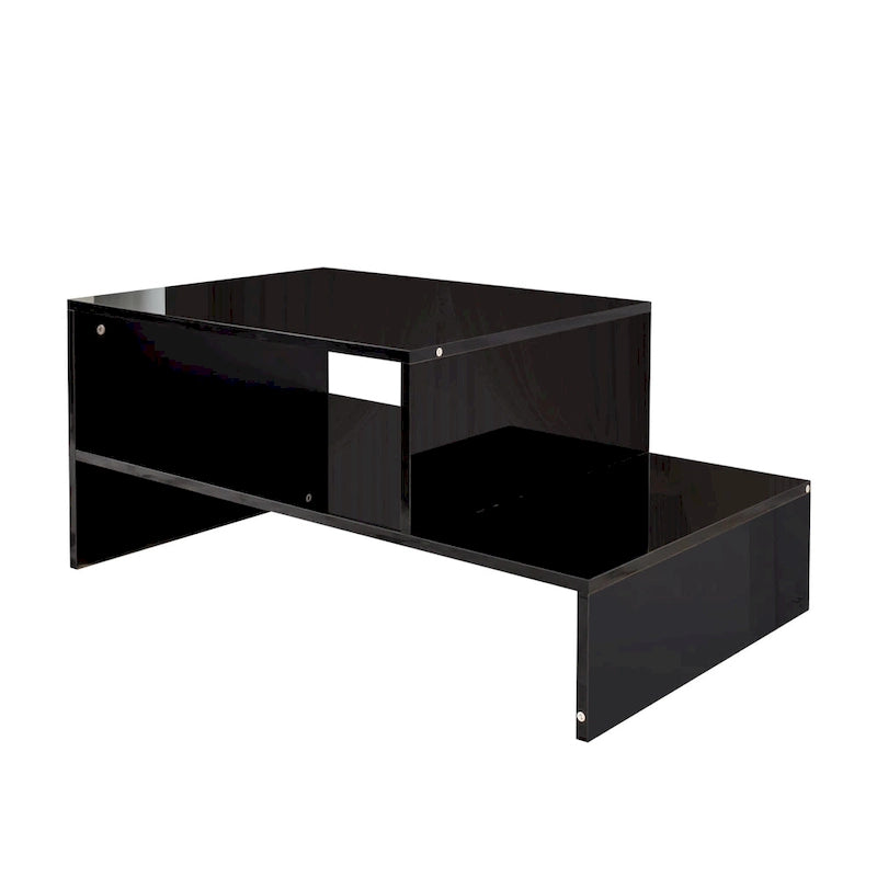 Table basse moderne et minimaliste avec rangement ouvert pour salon, noir