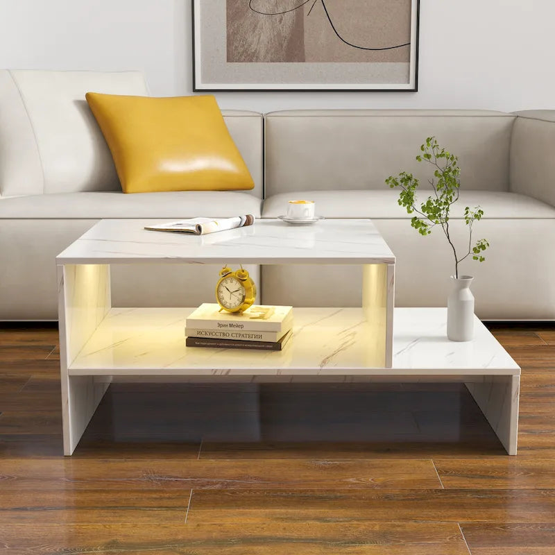 Table basse moderne et minimaliste avec rangement ouvert pour salon, noir