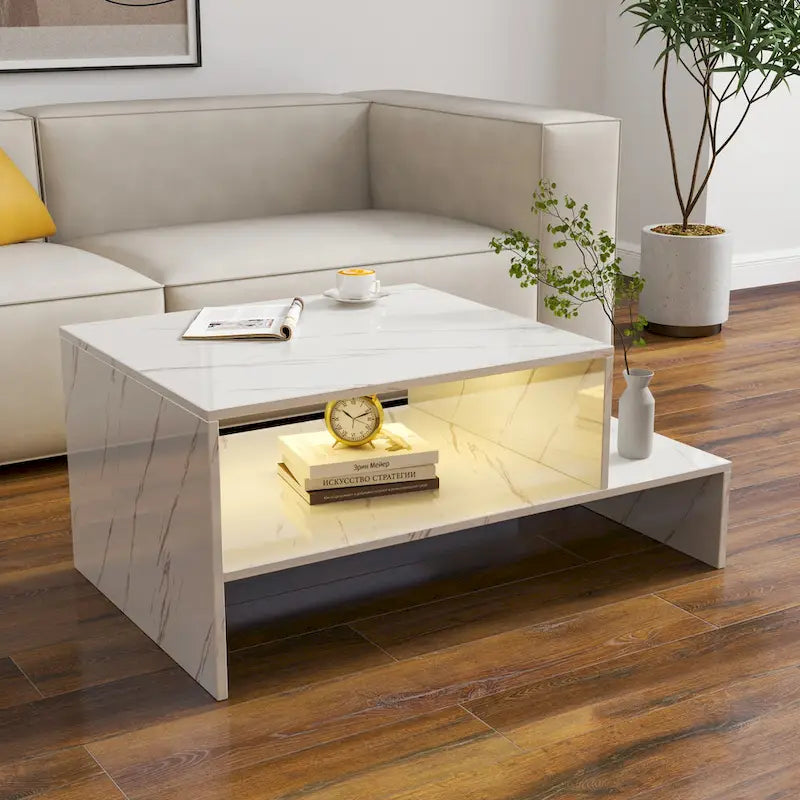 Table basse moderne et minimaliste avec rangement ouvert pour salon, noir