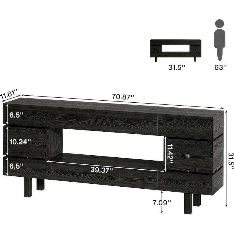 Console de 180 cm avec tiroirs de rangement, Table d'entrée à 2 niveaux avec étagère de présentation