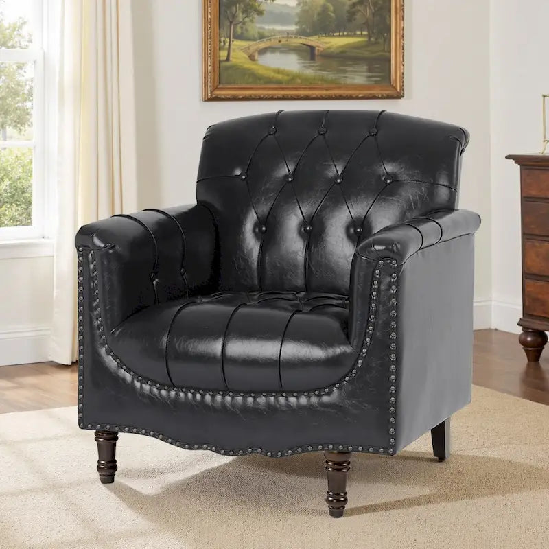 Fauteuil d'appoint capitonné en similicuir avec clous décoratifs