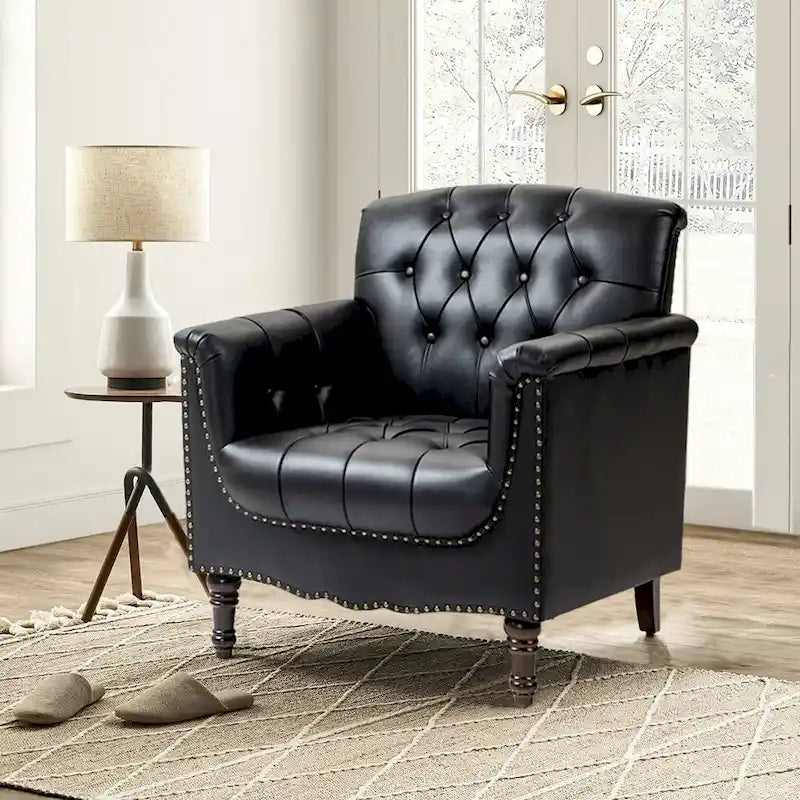 Fauteuil d'appoint capitonné en similicuir avec clous décoratifs