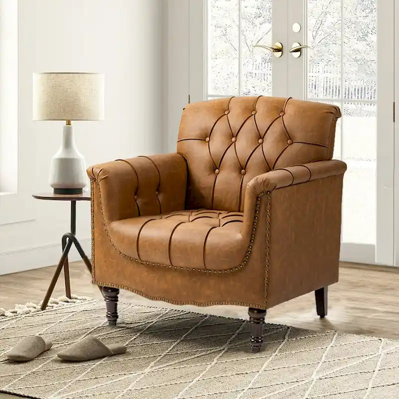 Fauteuil d'appoint capitonné en similicuir avec clous décoratifs