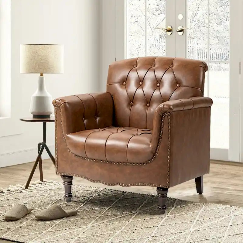 Fauteuil d'appoint capitonné en similicuir avec clous décoratifs