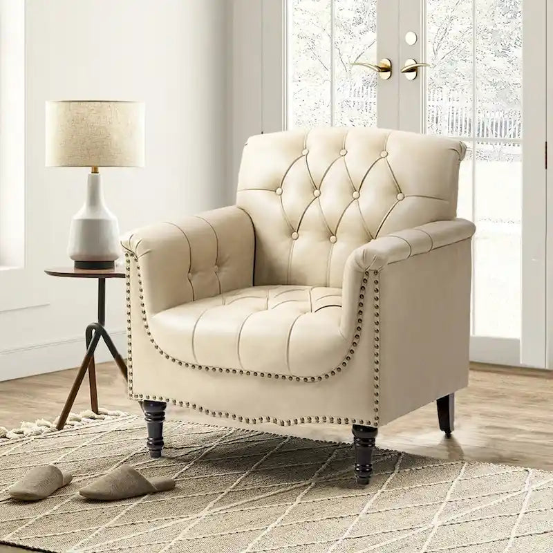 Fauteuil d'appoint capitonné en similicuir avec clous décoratifs