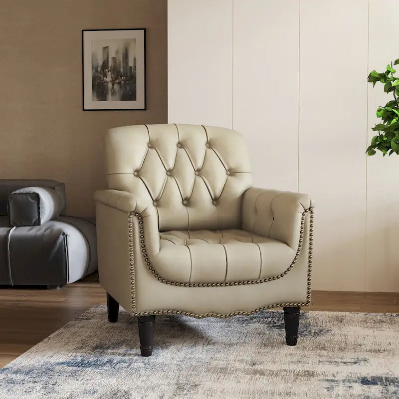 Fauteuil d'appoint capitonné en similicuir avec clous décoratifs