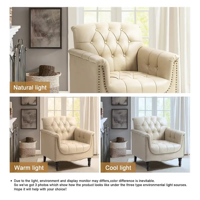 Fauteuil d'appoint capitonné en similicuir avec clous décoratifs