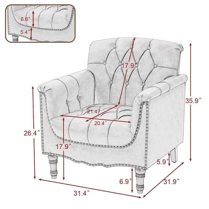 Fauteuil d'appoint capitonné en similicuir avec clous décoratifs