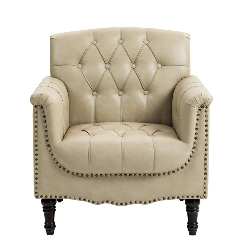 Fauteuil d'appoint capitonné en similicuir avec clous décoratifs